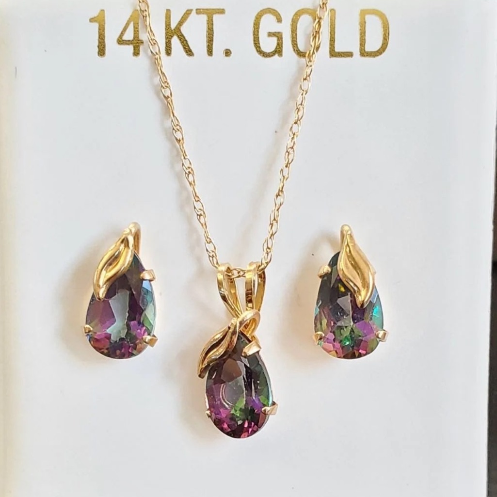 Watch Video / 14k Gold Mystic Topaz Necklace And Earrings